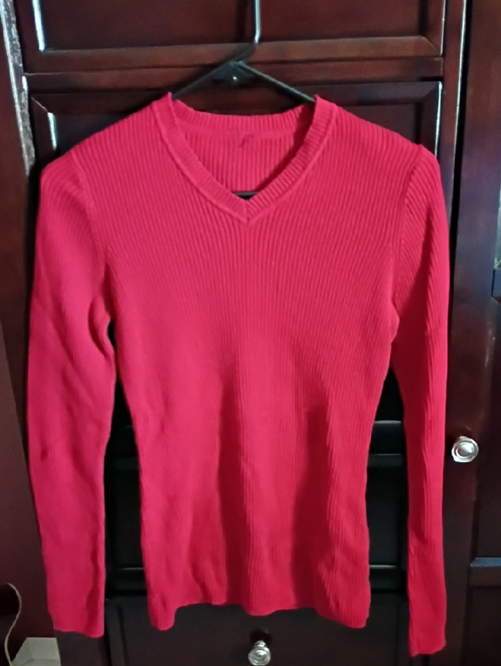 Vintage 90s Red Ribbed V-Neck Sweater